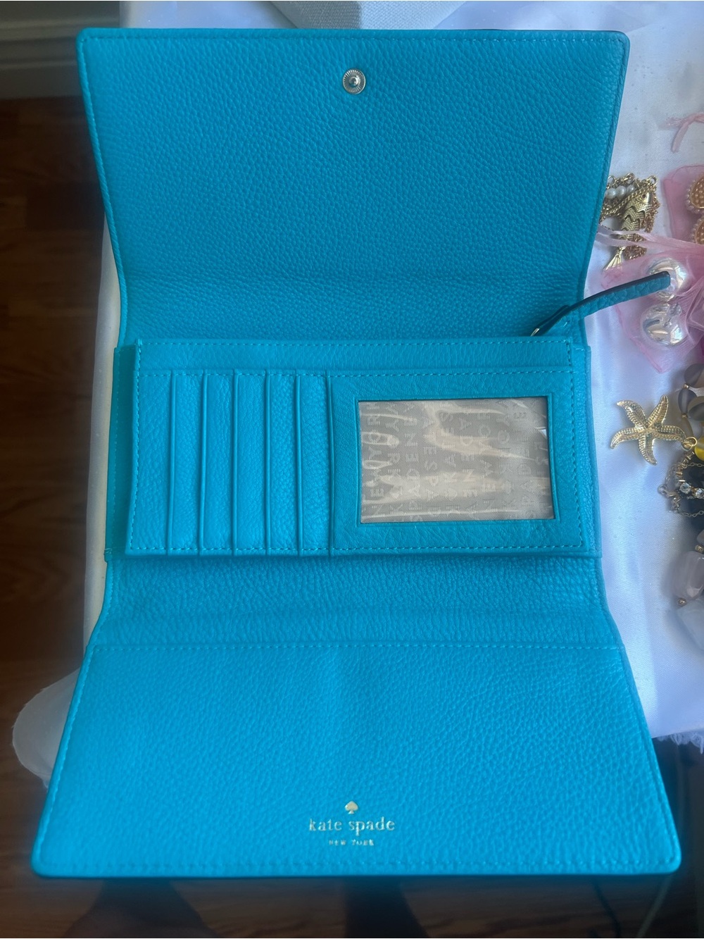 kate spade Bright Turquoise Leather Card & ID Wallet
